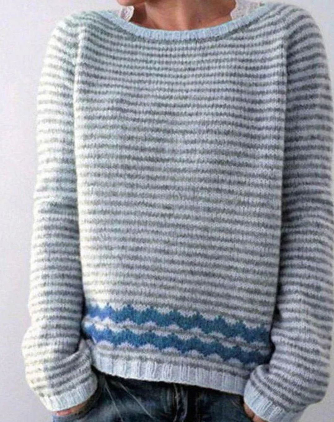 Katharina | Damen Winterpullover nordischem Muster Rundhals Weihnachtsstrickpullover