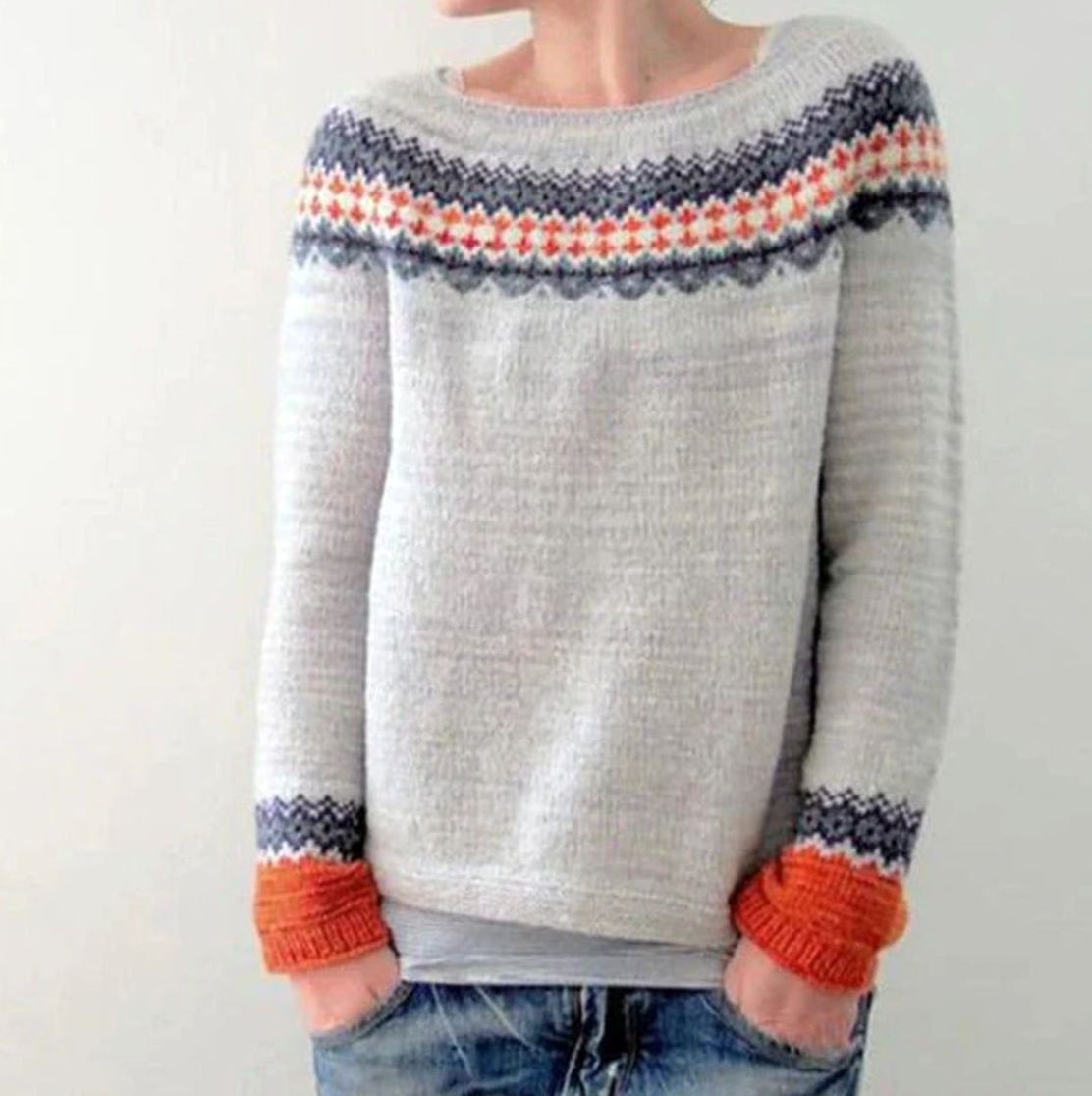 Katharina | Damen Winterpullover nordischem Muster Rundhals Weihnachtsstrickpullover