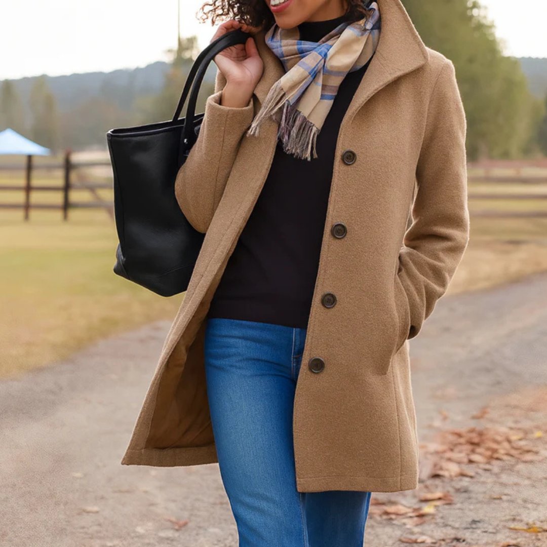 Annika | Damen Wollmantel Tailliert Knopfverschluss Winter