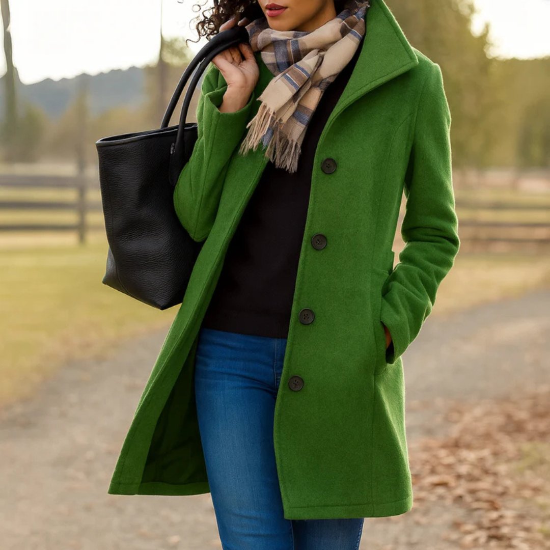 Annika | Damen Wollmantel Tailliert Knopfverschluss Winter