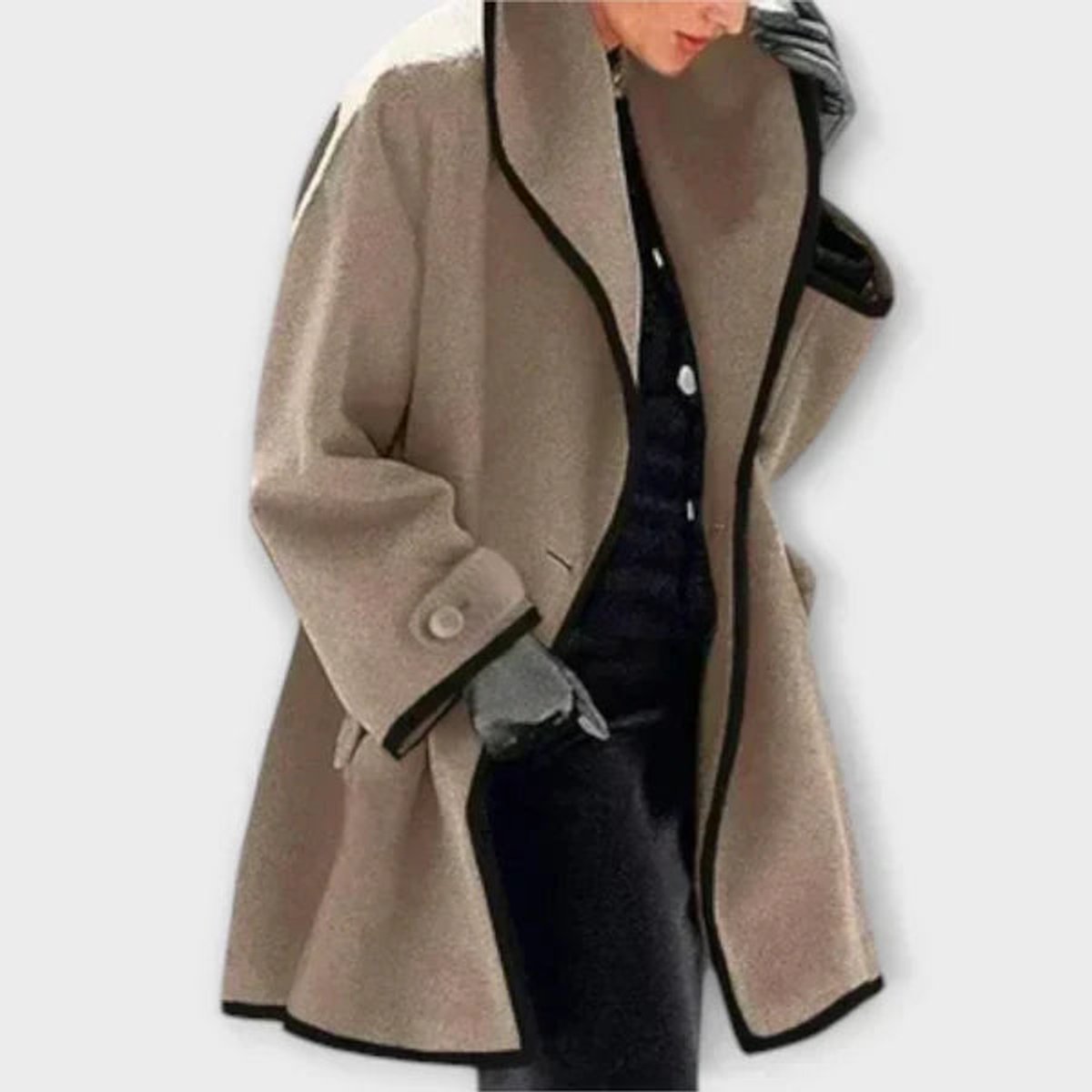 Frieda | Damen Women Coat Eleganter Oversized Mantel mit Kontrastkanten