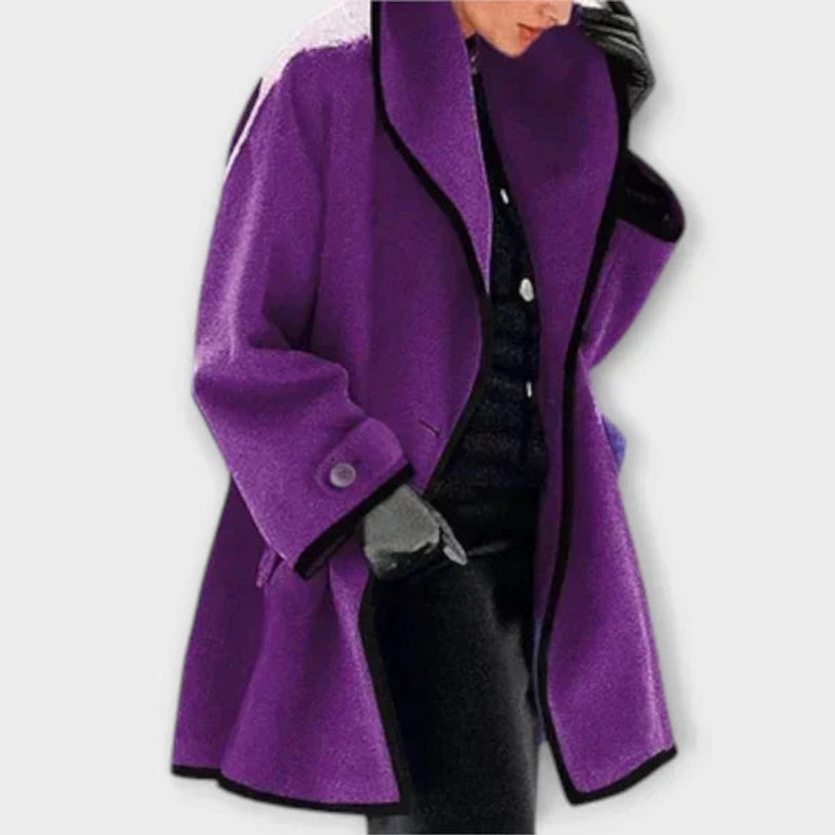 Frieda | Damen Women Coat Eleganter Oversized Mantel mit Kontrastkanten