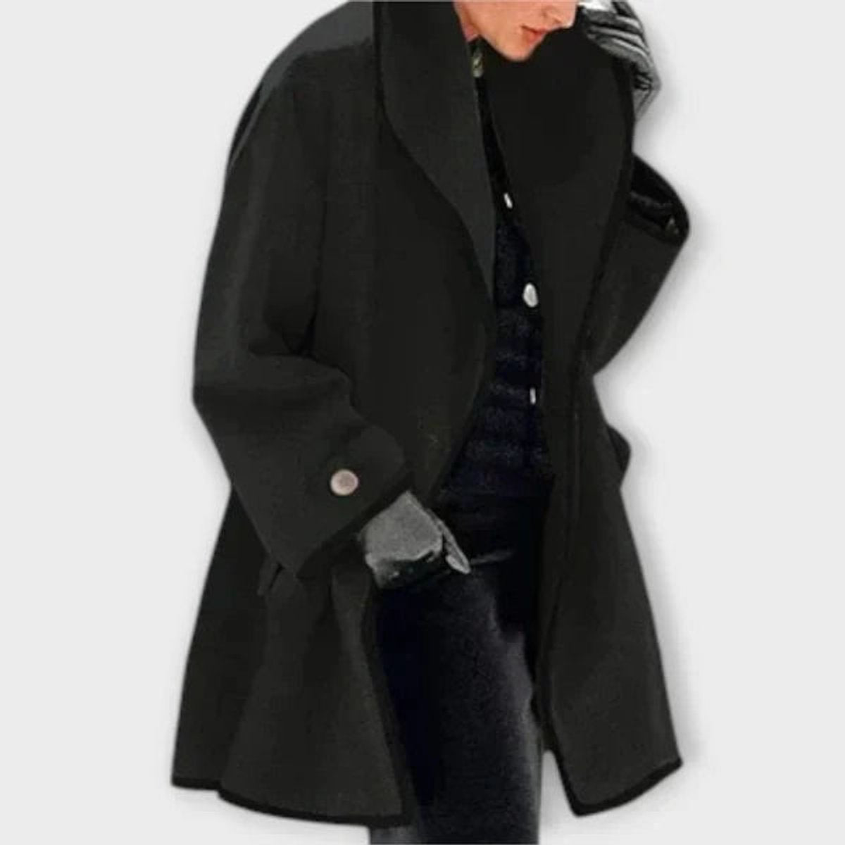 Frieda | Damen Women Coat Eleganter Oversized Mantel mit Kontrastkanten