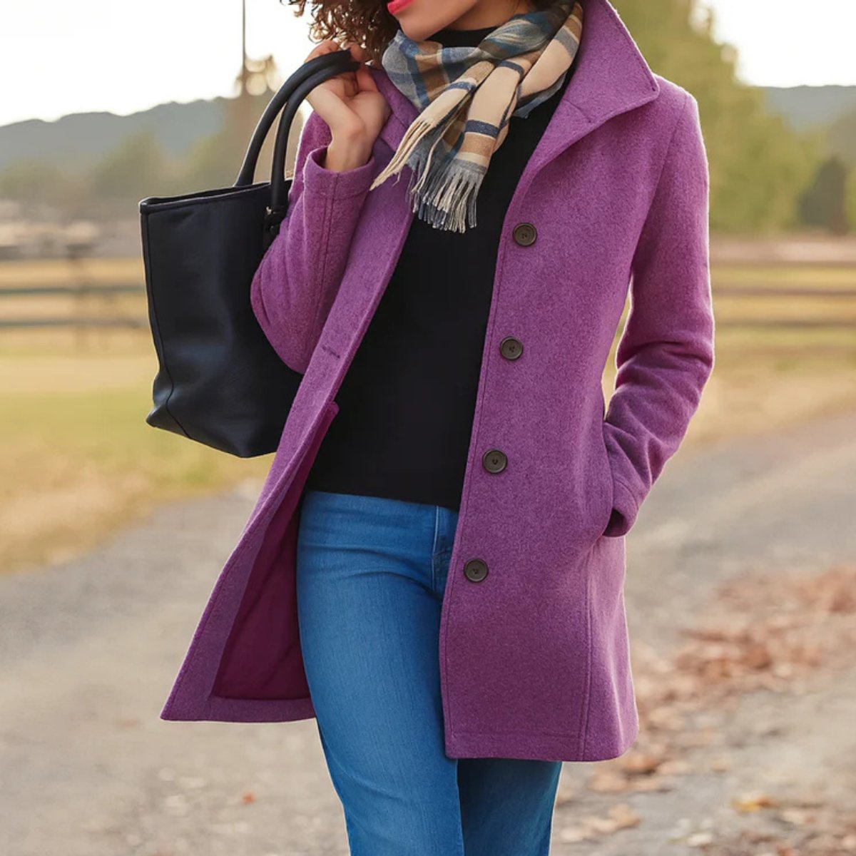 Elfriede | Damen Women Coat Klassischer Mid-Length Knopfmantel