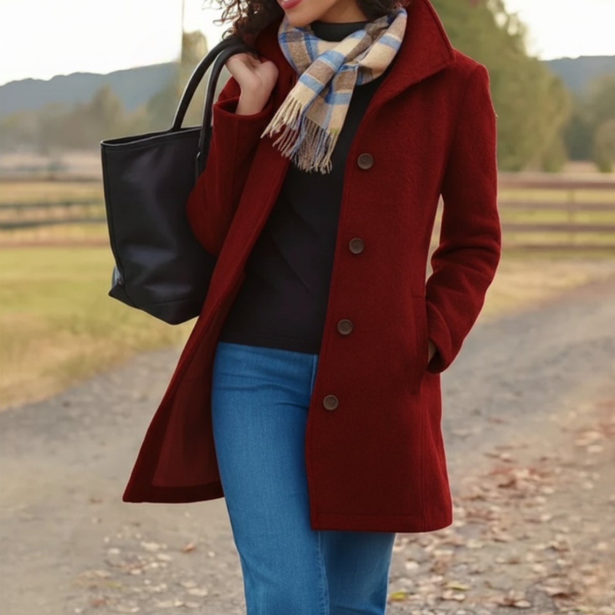 Elfriede | Damen Women Coat Klassischer Mid-Length Knopfmantel