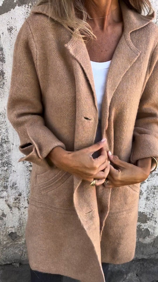 Marlene | Damen Women Coat Lässiger Langer Mantel mit Revers und Knöpfen