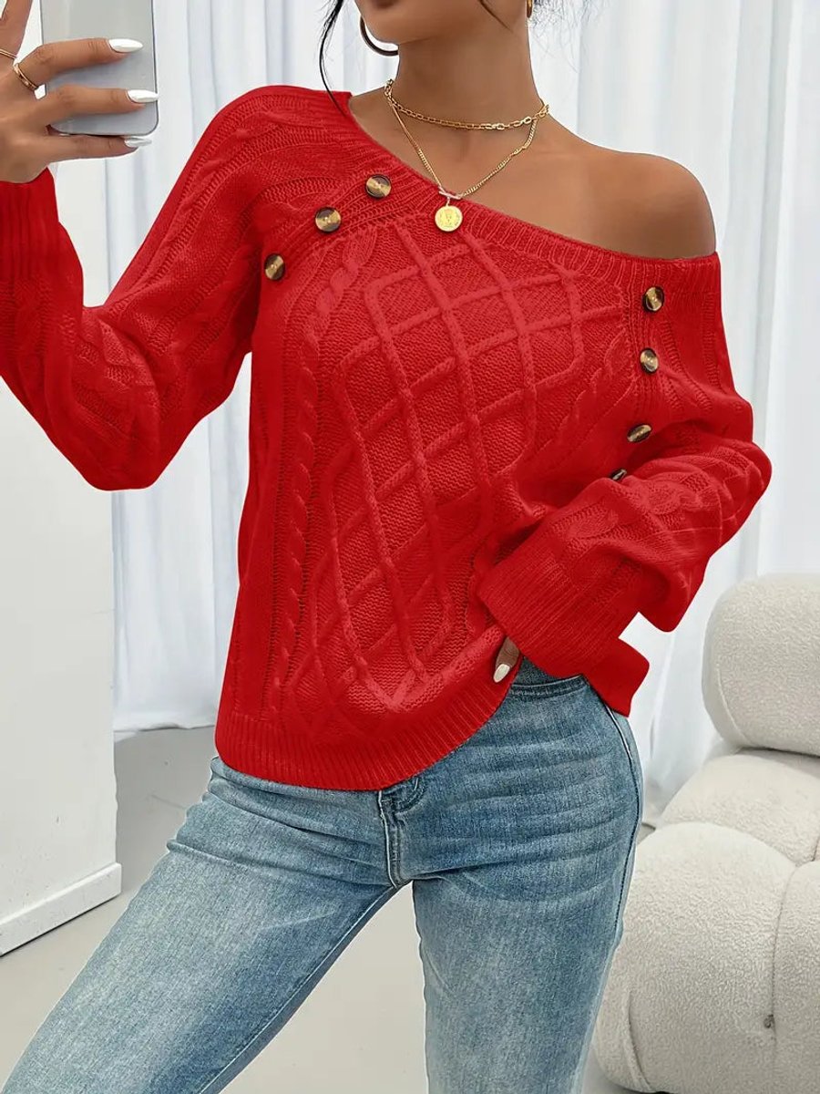 Elfriede | Damen Zopfmuster Knit Sweater Rundhals Raglanärmel Acryl Pullover