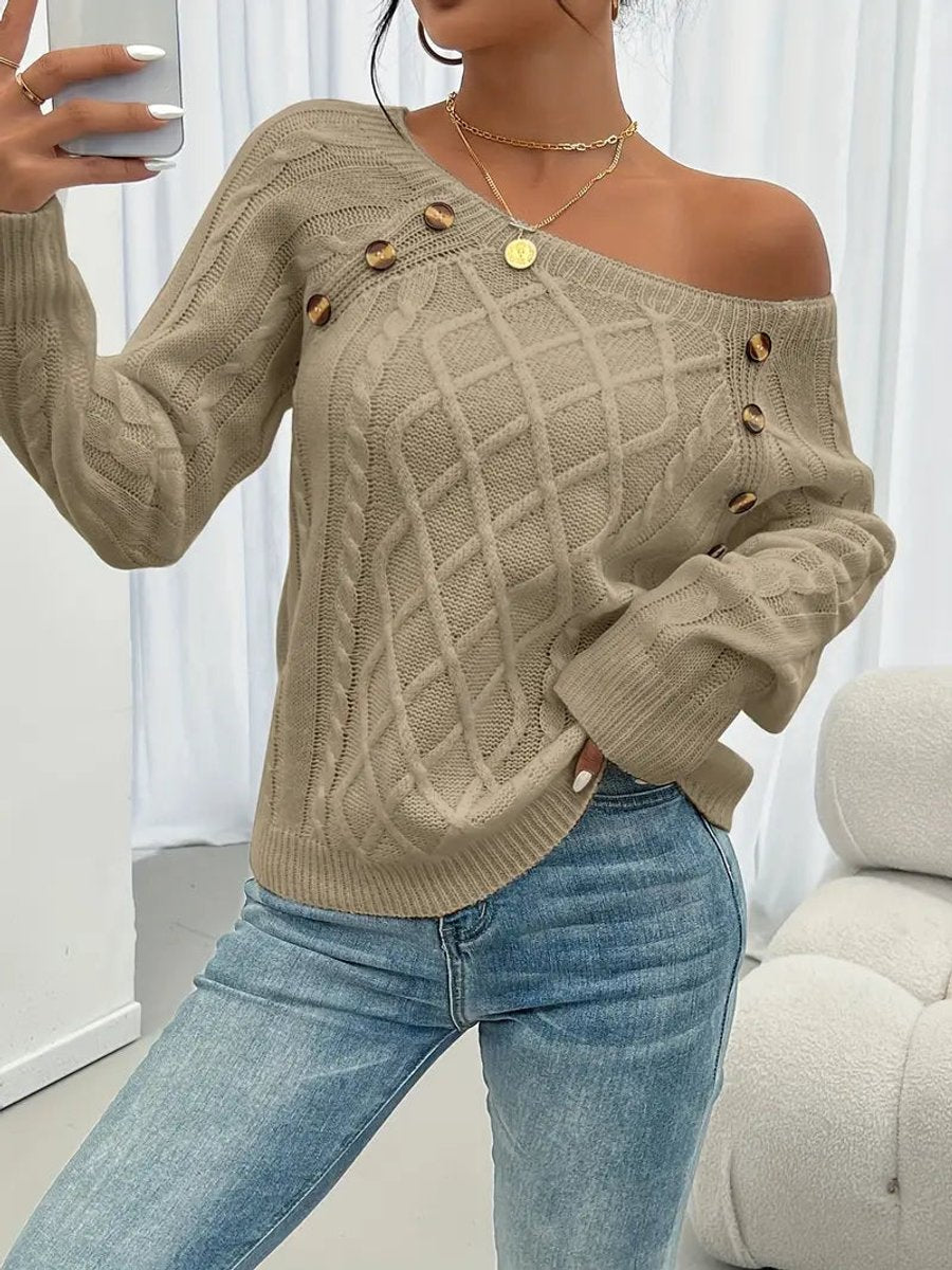 Elfriede | Damen Zopfmuster Knit Sweater Rundhals Raglanärmel Acryl Pullover