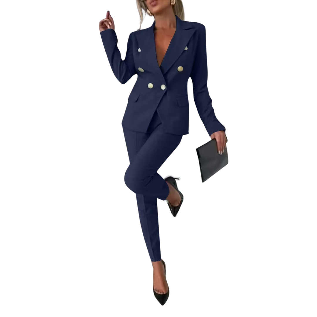 Damen-Zweiteiler mit tailliertem Blazer und Hose mit geradem Bein
