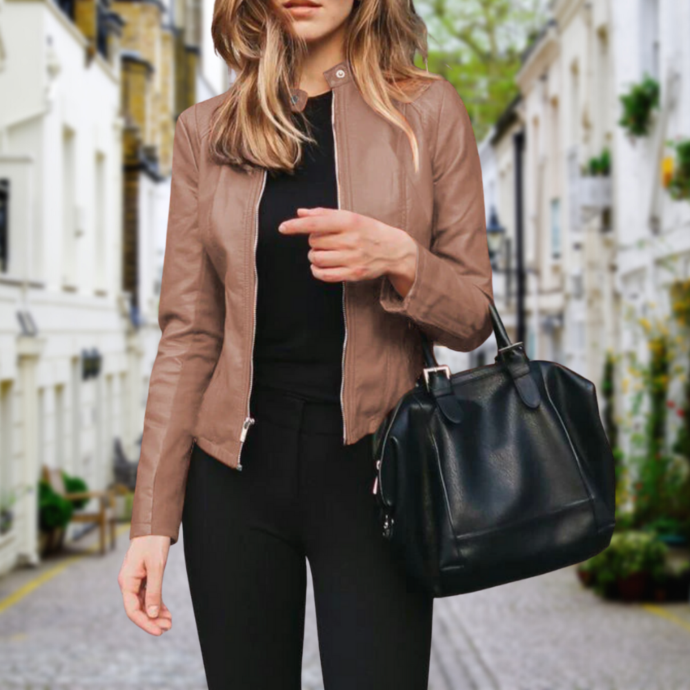 Pauline | Damen Figurbetonte Bikerjacke mit Reißverschluss