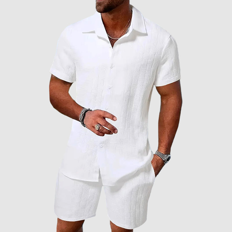 Darian | Herren Kurzarm Hemd Shorts Set Strukturiert