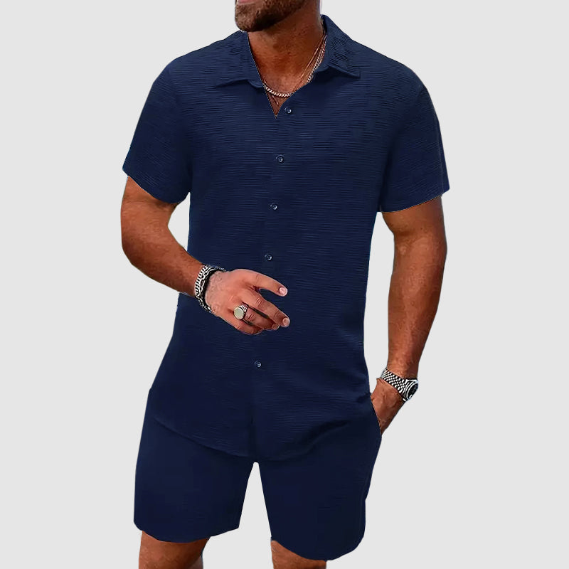 Darian | Herren Kurzarm Hemd Shorts Set Strukturiert