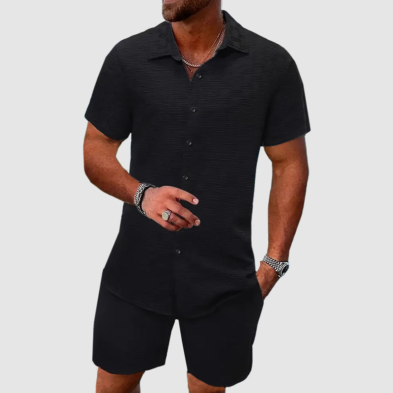 Darian | Herren Kurzarm Hemd Shorts Set Strukturiert