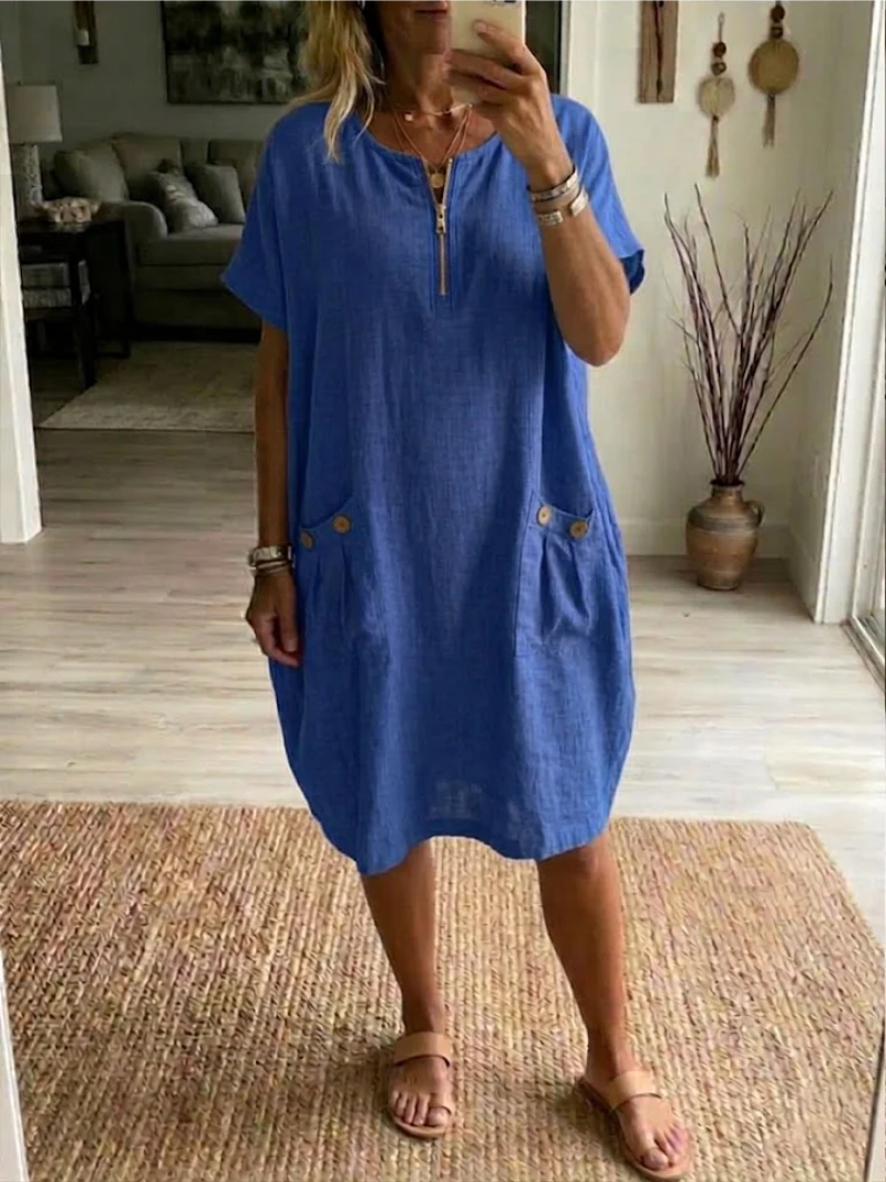 Slavka – Midi Kleid Mit Taschen Und Reißverschluss
