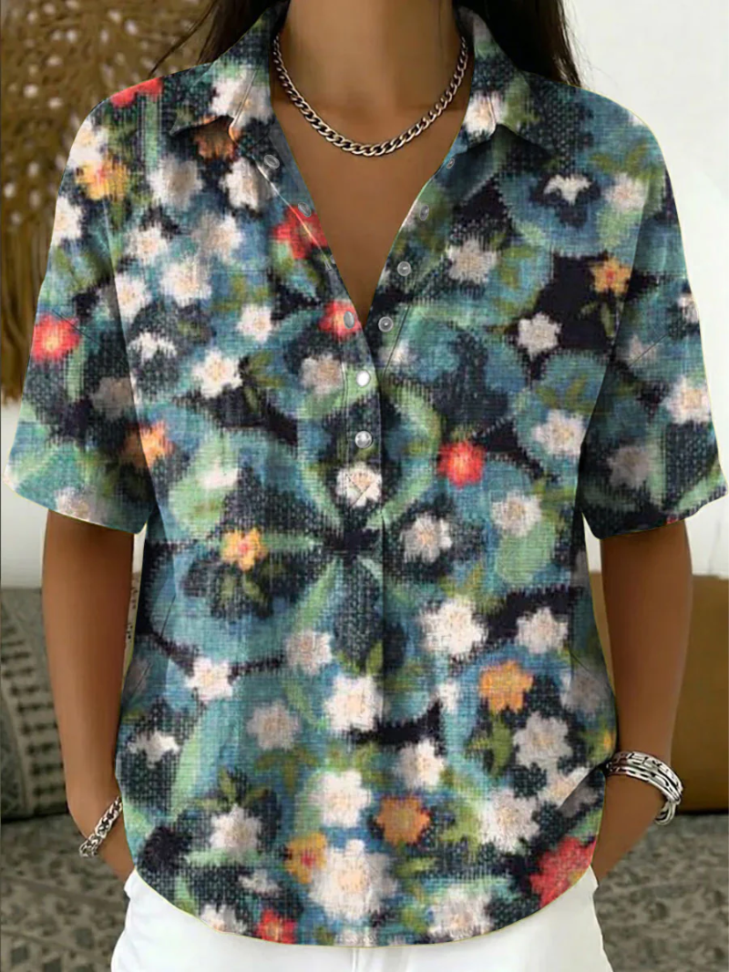 Marjeta – Kurzärmelige Bluse Mit Drucken Und Knöpfen