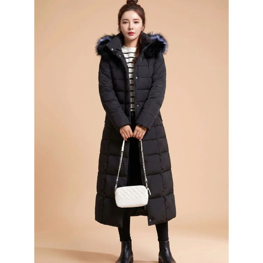 Deborah | Damen Lange Winterjacke mit Kapuze und Reißverschluss