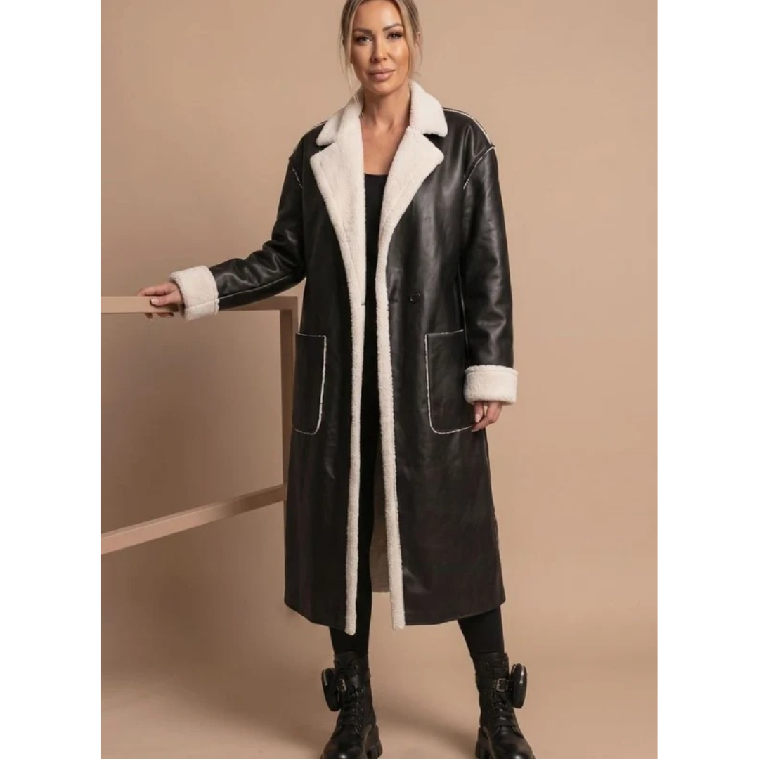 Denise | Damen Winterjacke mit Gürtel, Taschen und Langer Form