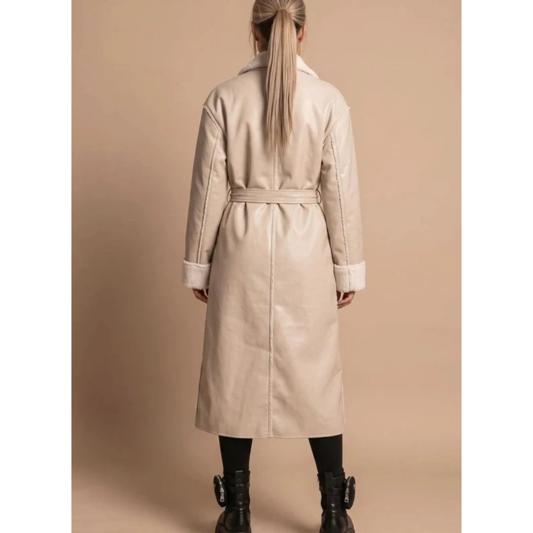 Denise | Damen Winterjacke mit Gürtel, Taschen und Langer Form