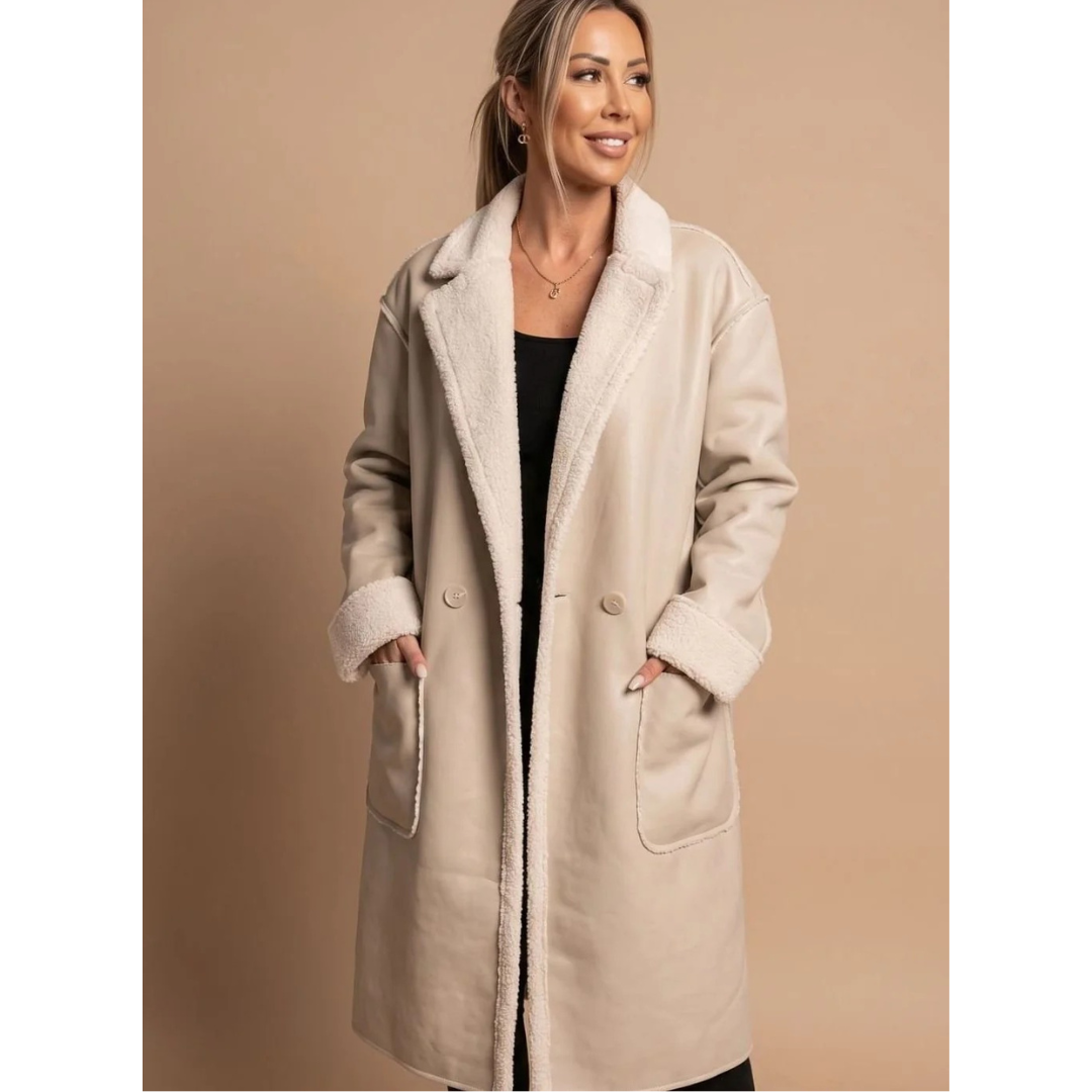 Denise | Damen Winterjacke mit Gürtel, Taschen und Langer Form