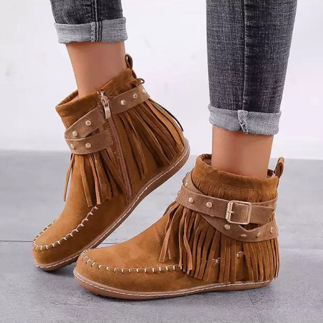 Dorothea | Damen Fransen Stiefeletten mit Schnallen