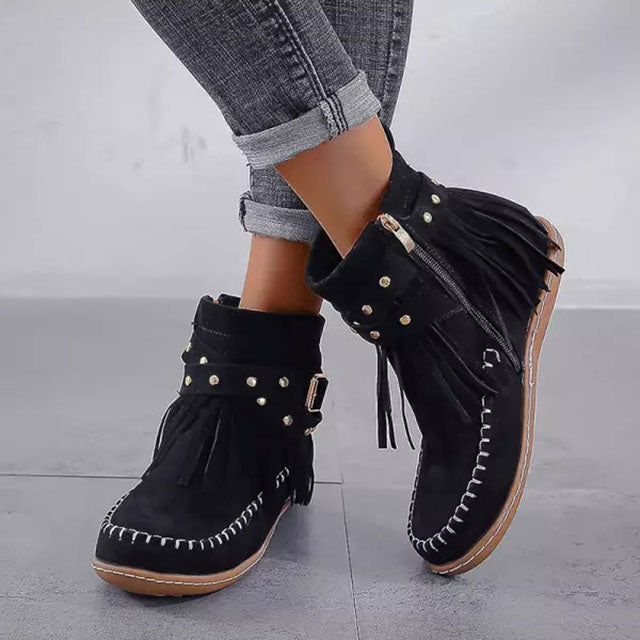 Dorothea | Damen Fransen Stiefeletten mit Schnallen