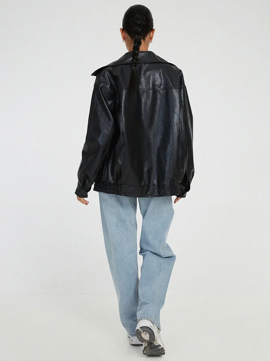 Bambeno | Oversize Bomberjacke aus Leder für Damen