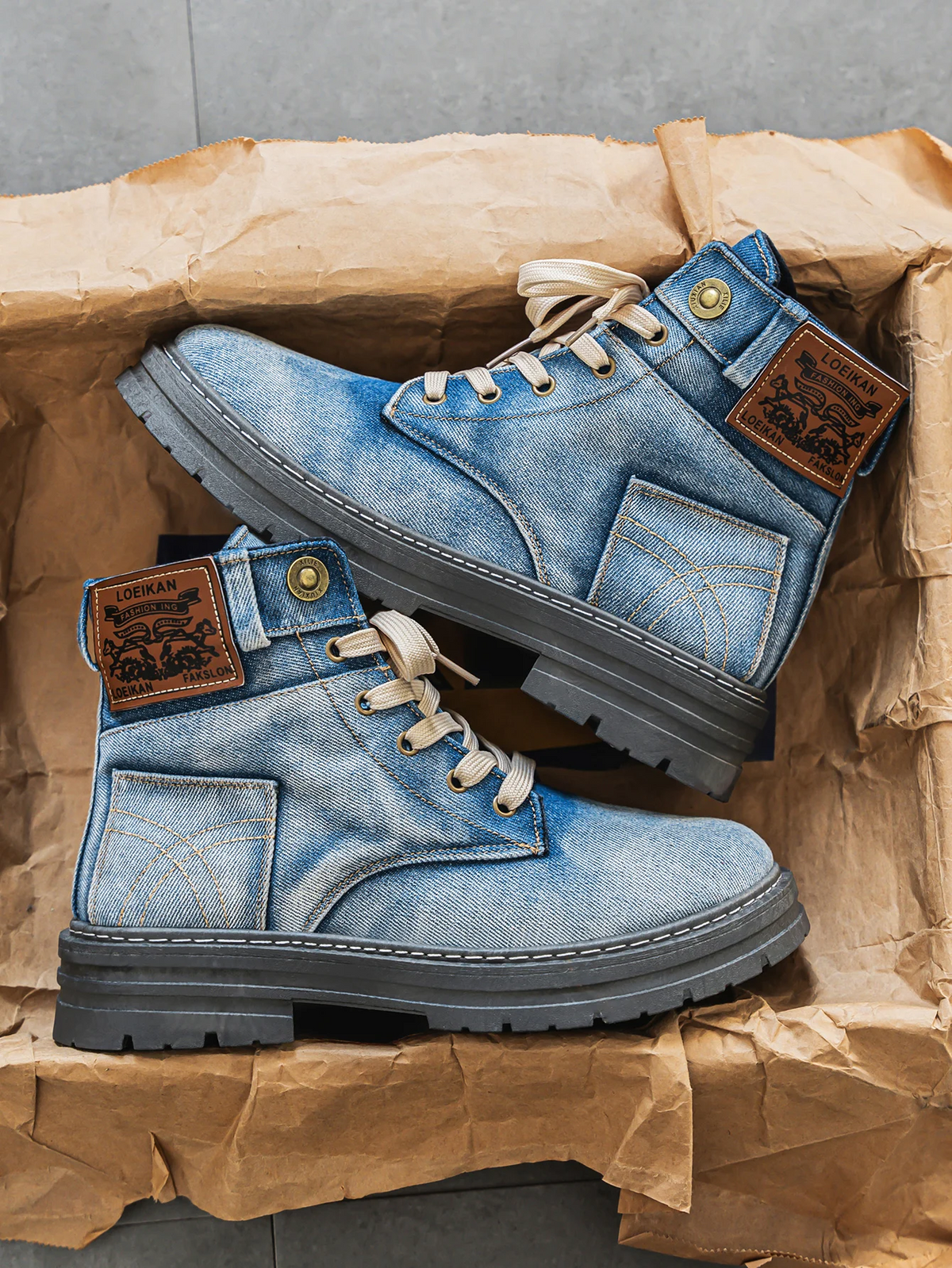 Knox | Herren Denim-Boots Schnürung Profilsohle Urban