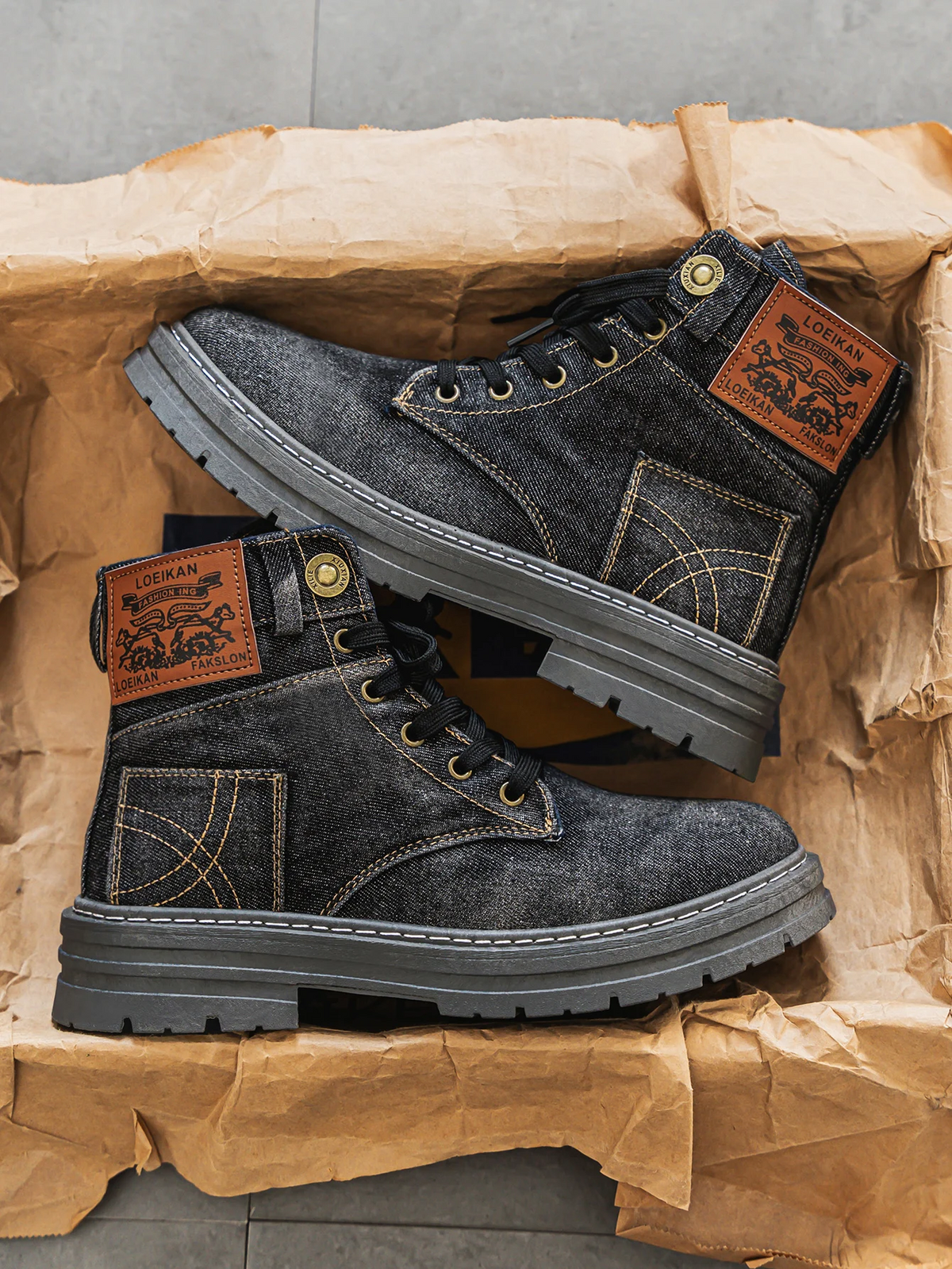 Knox | Herren Denim-Boots Schnürung Profilsohle Urban