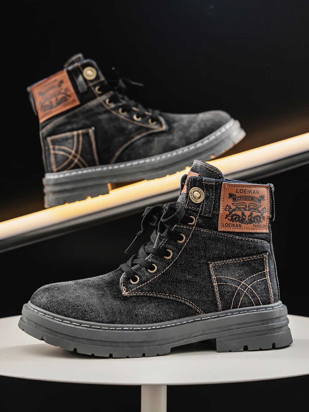 Knox | Herren Denim-Boots Schnürung Profilsohle Urban