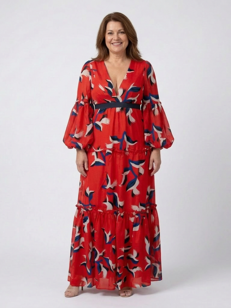Isolde | V-Ausschnitt Bindegürtel Langarm Maxikleid