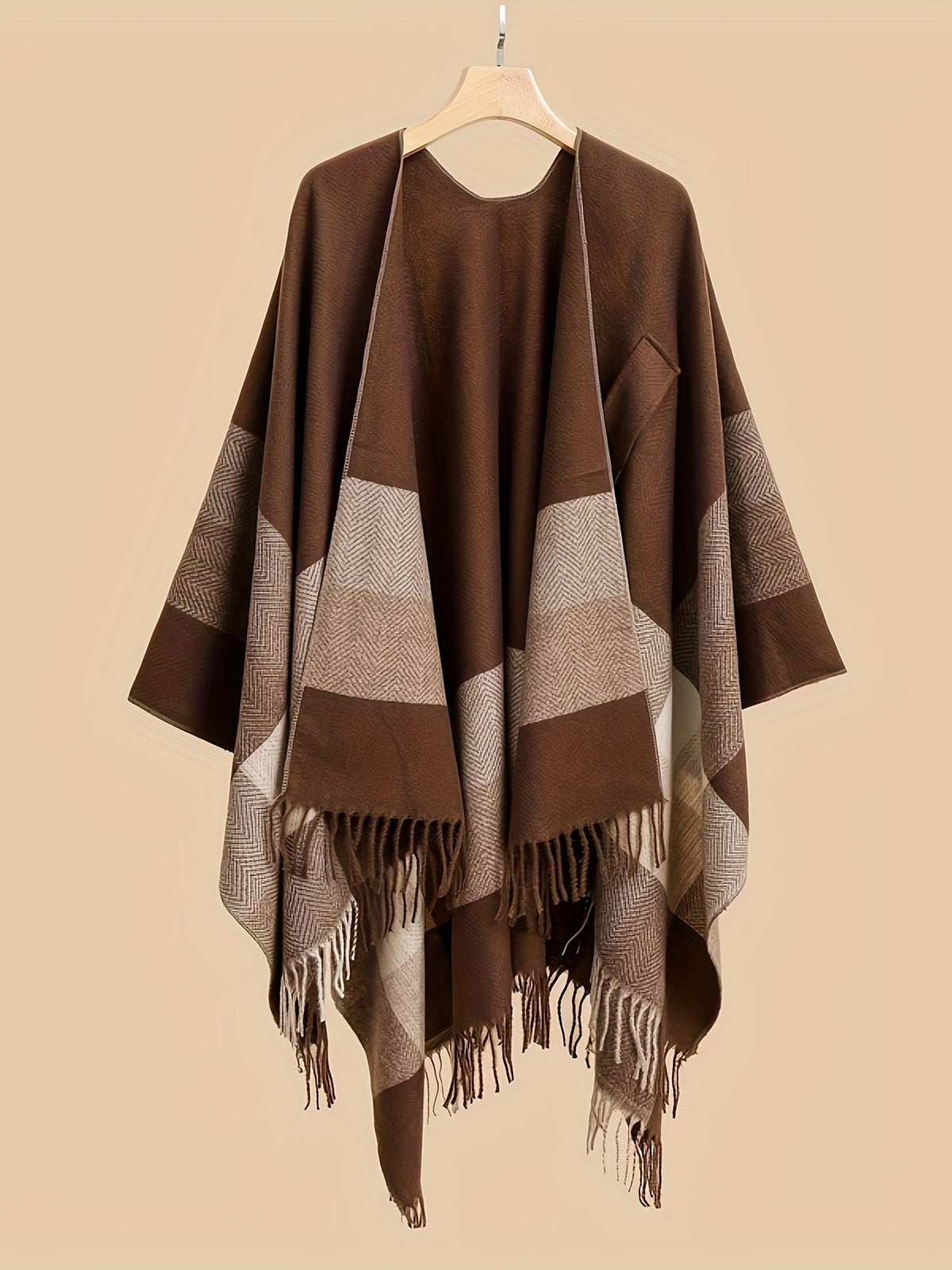 Kyrine - Poncho Schal Mit Fransen Und Geometrischem Muster