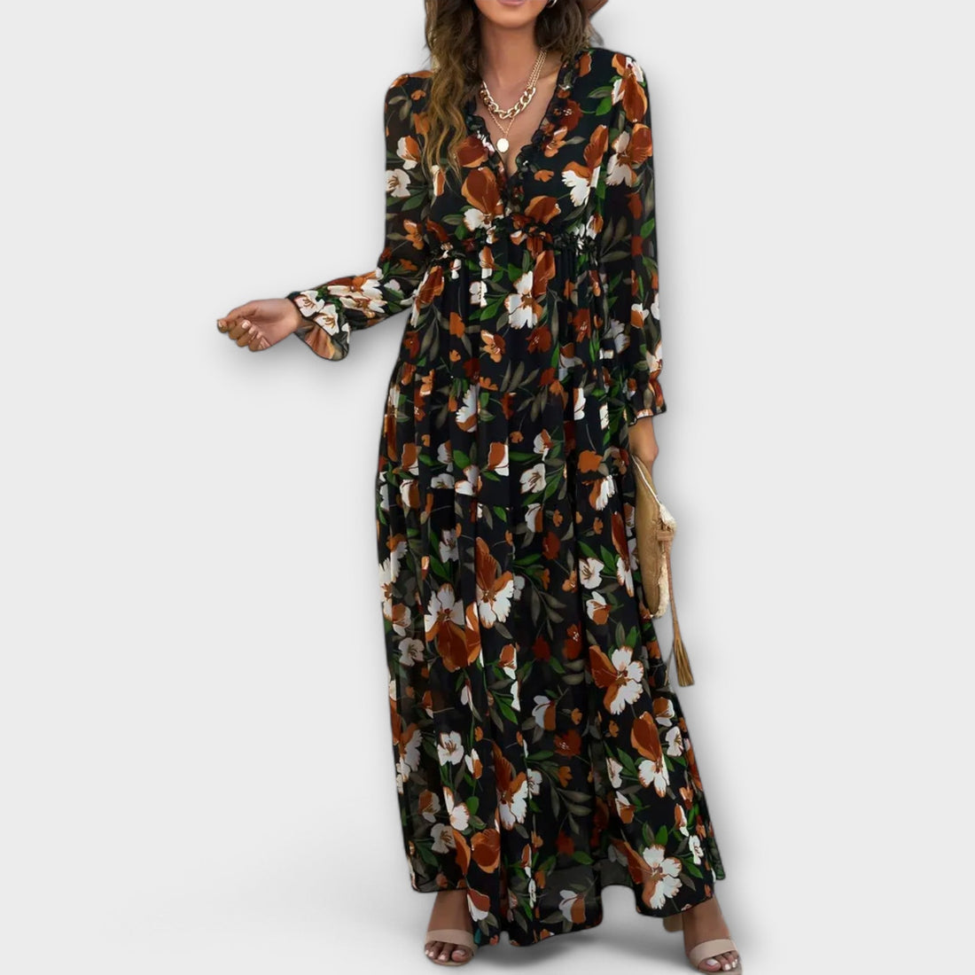 Lukrecija - Maxi Kleid Mit Blumenmuster Und V-Ausschnitt