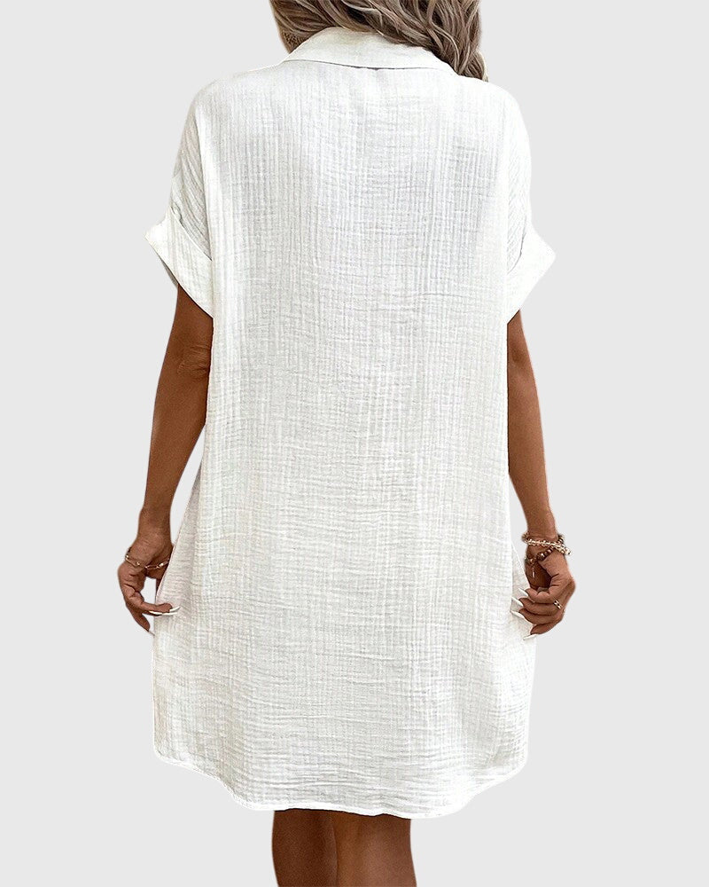 Locker geschnittenes Sommerkleid mit Knopfleiste – Midikleid Kurzarm Polokleid