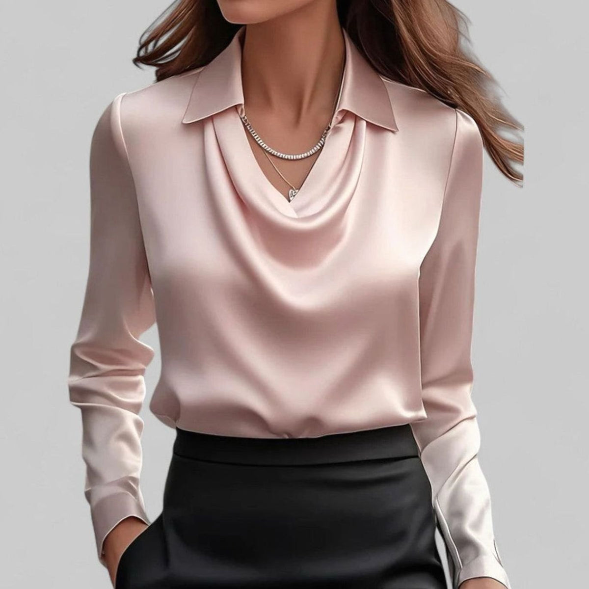 Lena | Elegante Satin-Wasserfallbluse für Damen Langarm V-Ausschnitt