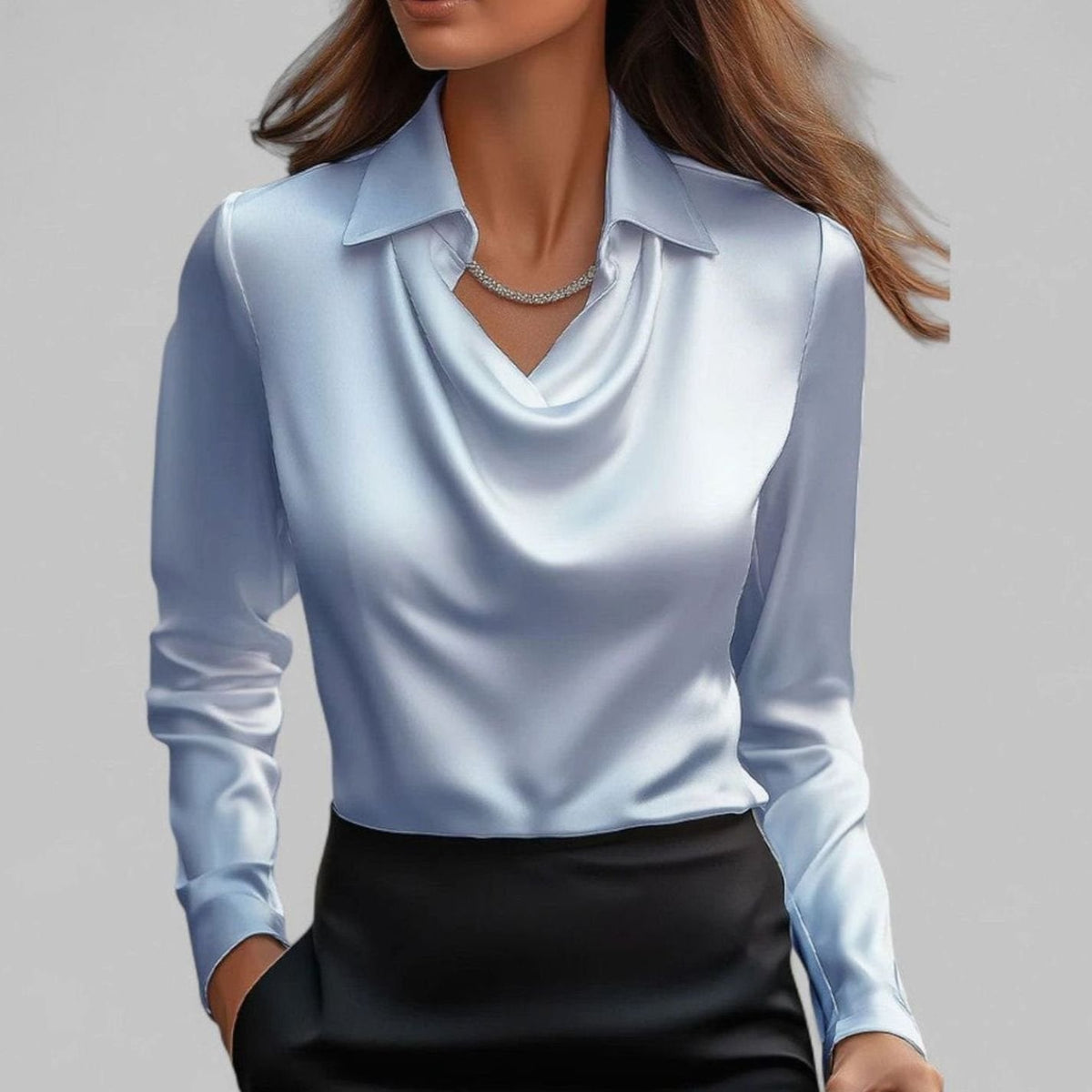 Lena | Elegante Satin-Wasserfallbluse für Damen Langarm V-Ausschnitt