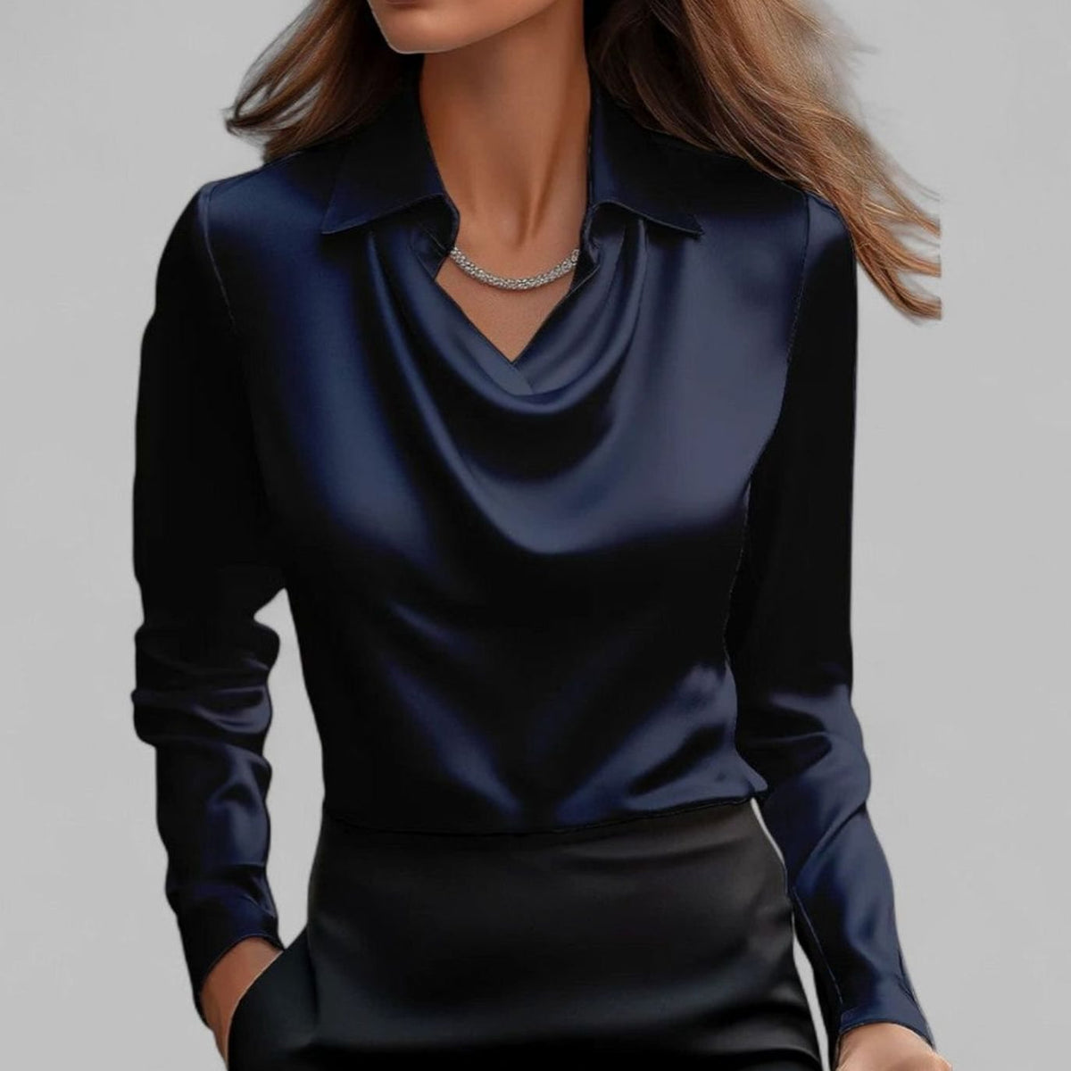 Lena | Elegante Satin-Wasserfallbluse für Damen Langarm V-Ausschnitt