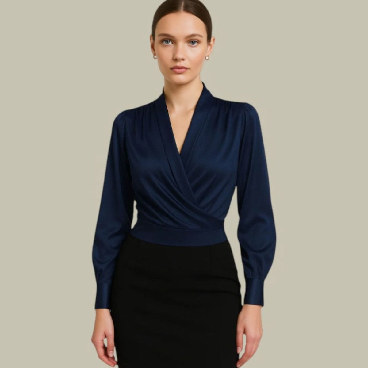 Amelie | Elegante Satin-Wickelbluse für Damen mit V-Ausschnitt langarm