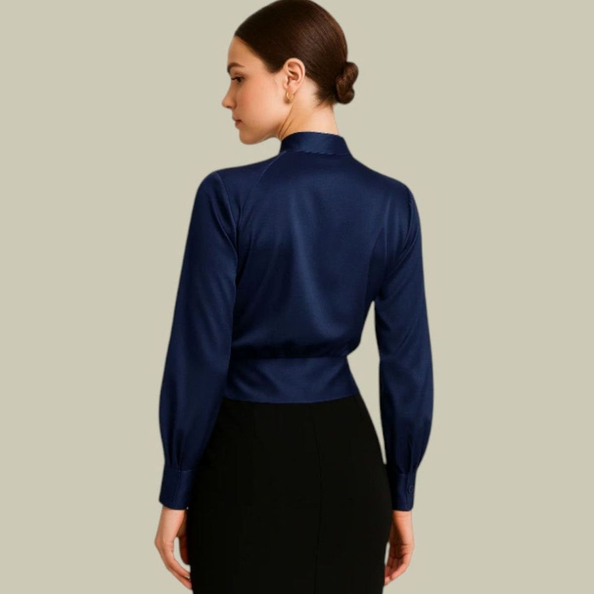 Amelie | Elegante Satin-Wickelbluse für Damen mit V-Ausschnitt langarm