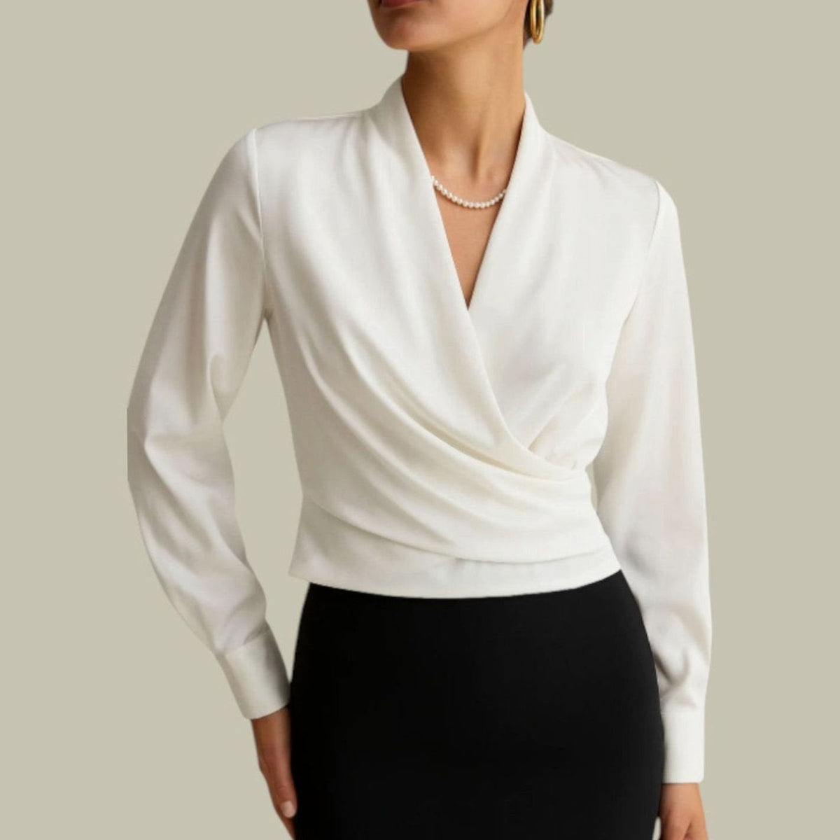 Amelie | Elegante Satin-Wickelbluse für Damen mit V-Ausschnitt langarm