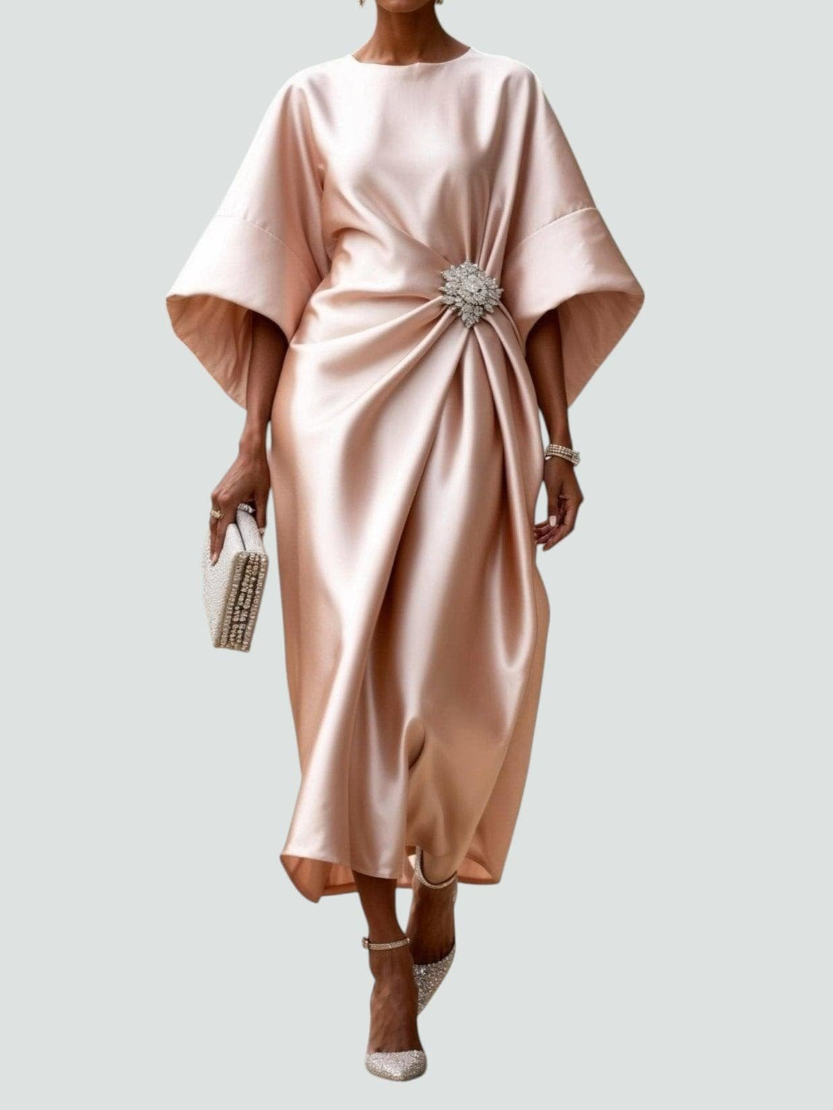 Johanna | Elegantes Abendkleid mit Brosche Langarm