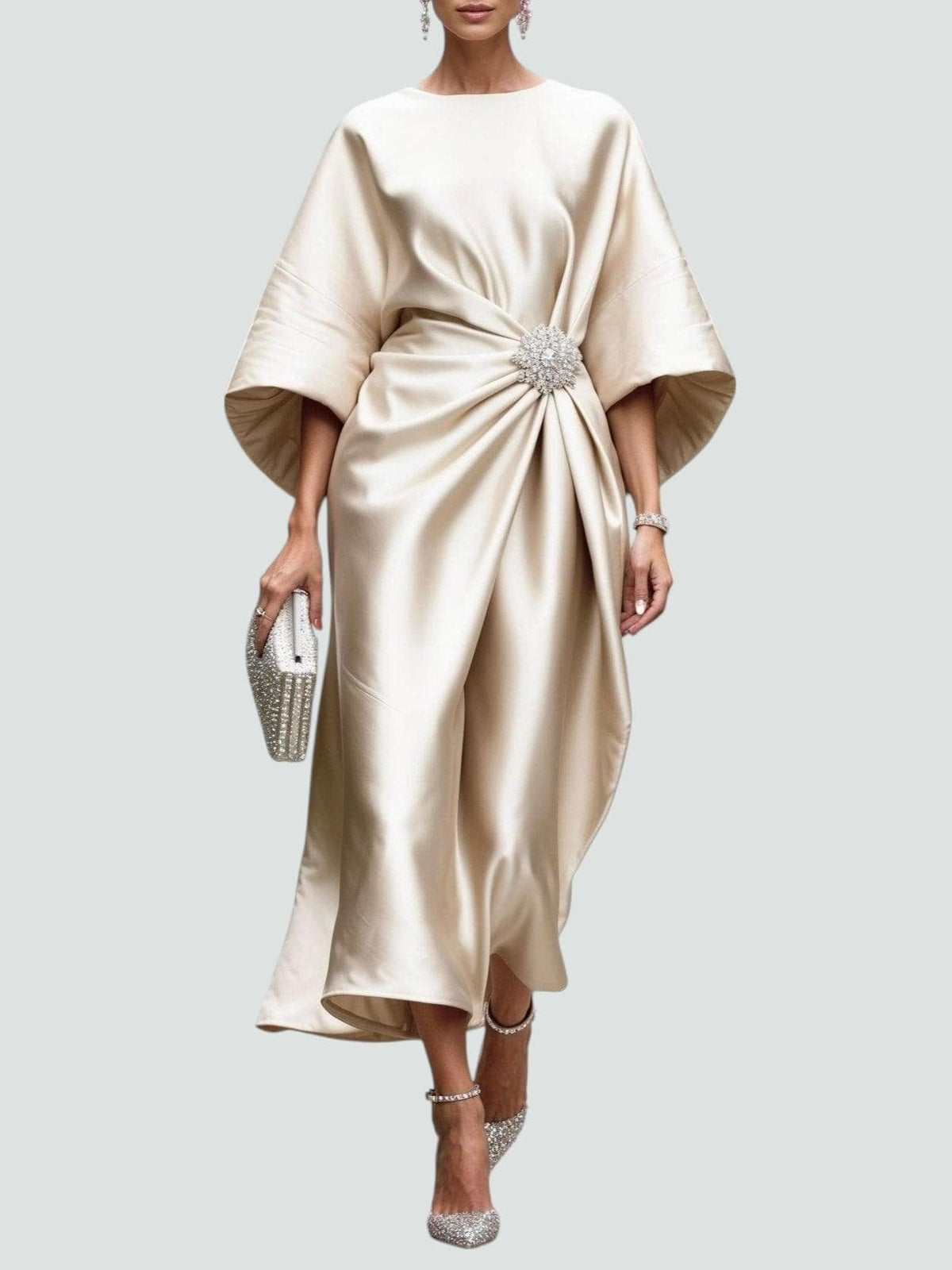 Johanna | Elegantes Abendkleid mit Brosche Langarm
