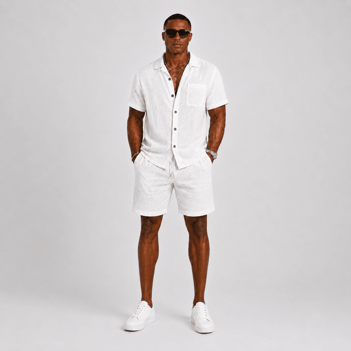 Elegantes Herren Sommer Set Mit Kurzarm Hemd