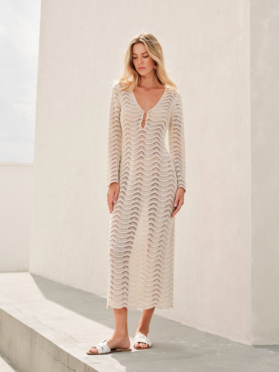 Elegantes Sommer Maxi Kleid In Häkeloptik