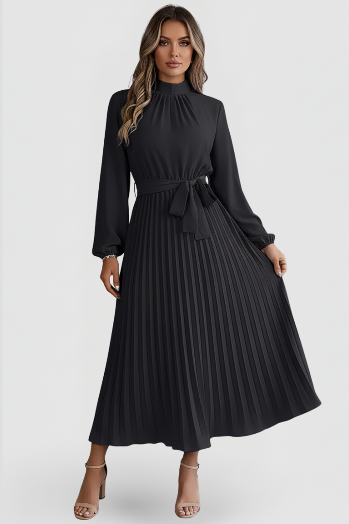 Emilia | Damen Plissee Midikleid Langarm