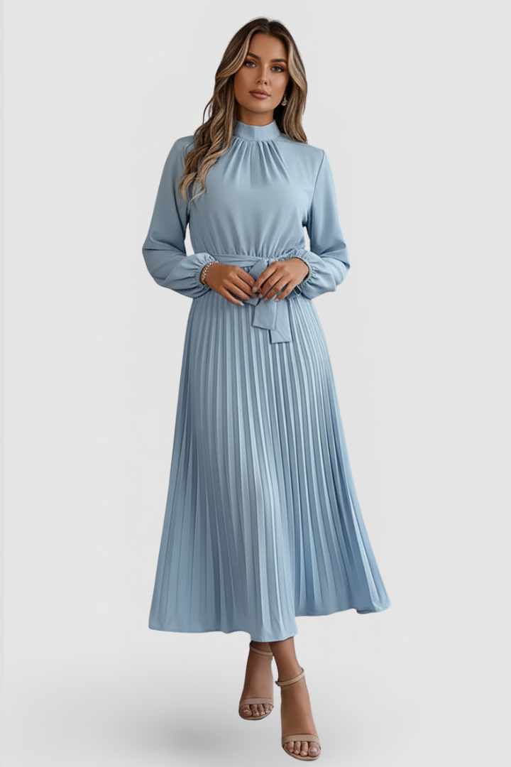 Emilia | Damen Plissee Midikleid Langarm