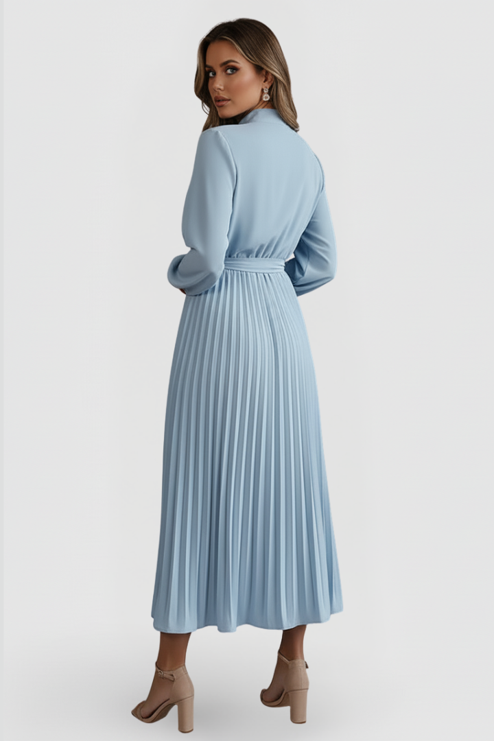 Emilia | Damen Plissee Midikleid Langarm