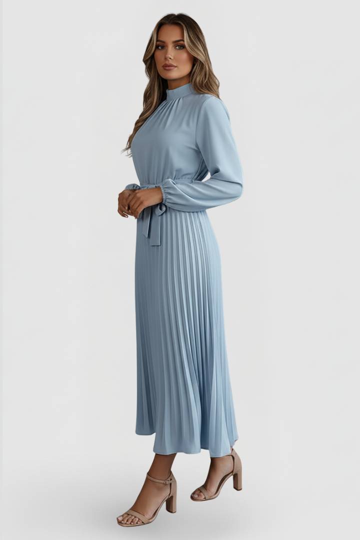 Emilia | Damen Plissee Midikleid Langarm