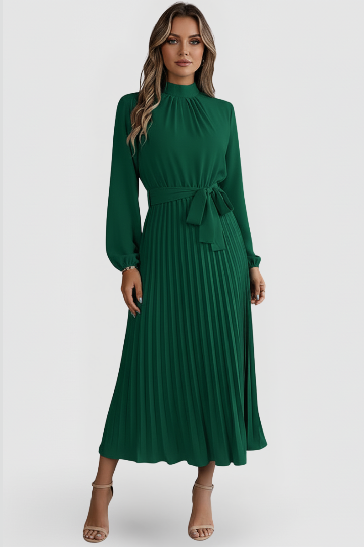 Emilia | Damen Plissee Midikleid Langarm