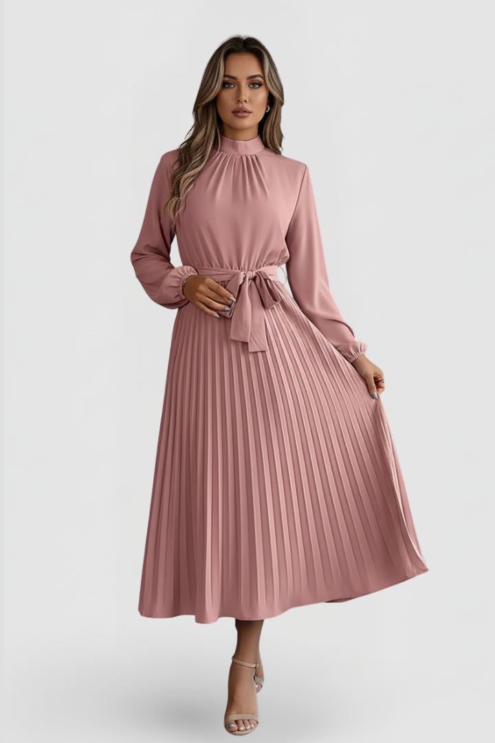 Emilia | Damen Plissee Midikleid Langarm