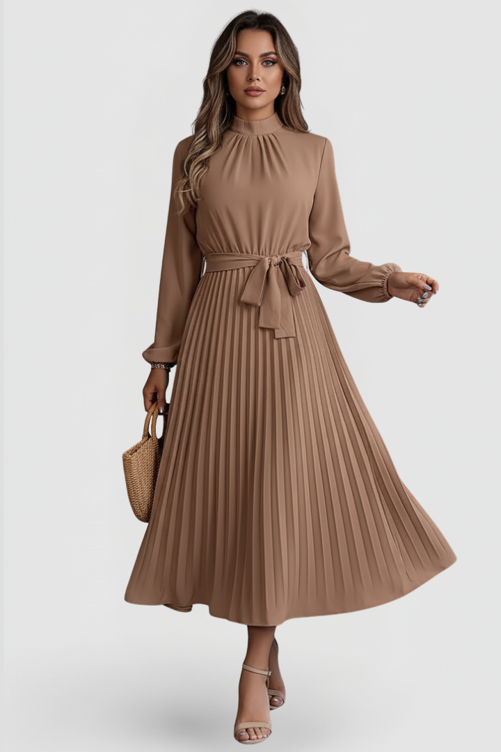 Emilia | Damen Plissee Midikleid Langarm